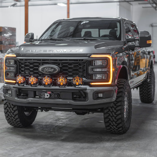 2017 - 2025 Ford Super Duty Light Mount - "The Classic" Trophy Truck Style featuring 5 Round Off-Road Light Tabs