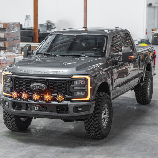 2017 - 2026 Ford Super Duty Light Mount - "The Classic" Trophy Truck Style featuring 5 Round Off-Road Light Tabs