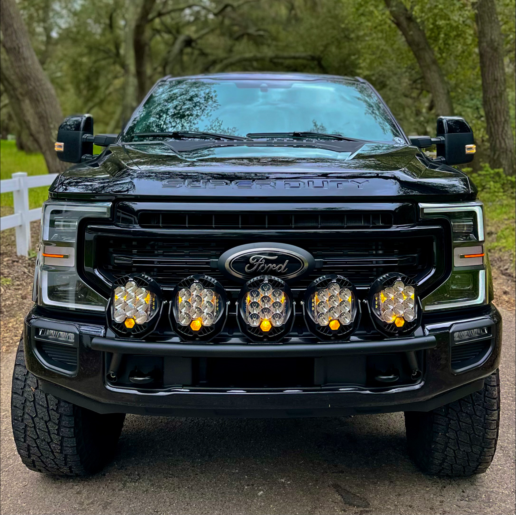 2017 - 2023 Ford Super Duty Light Mount - The Classic Trophy Truck Style  featuring 5 Round Off-Road Light Tabs