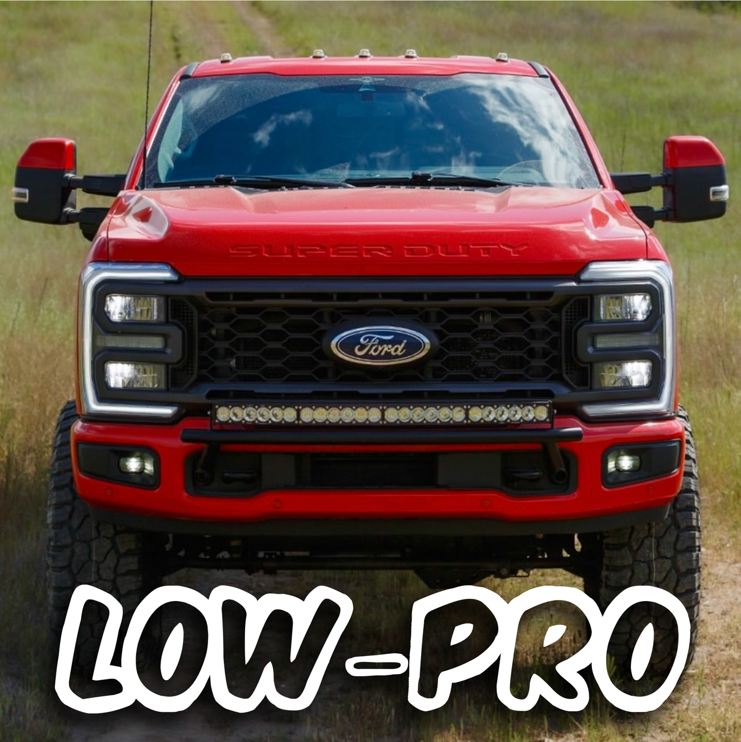 2017 -2026  Ford Super Duty Light Mount - The "Low Pro" Series featuring a Baja Designs 40" Curved OnX6 Arc Mount Tabs
